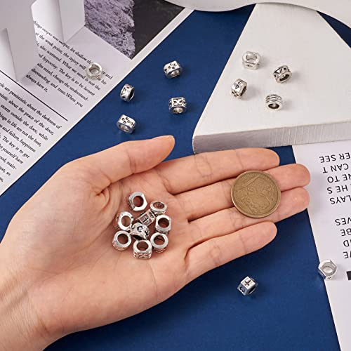 Craftdady 80Pcs Tibetan Alloy Rondelle Column Beads 8 Styles Large Hole Retreo Metal Flat Round European Beads for Jewelry Crafts Making, Hole: 5-6mm - color: Antique Silver, Rondelle Column