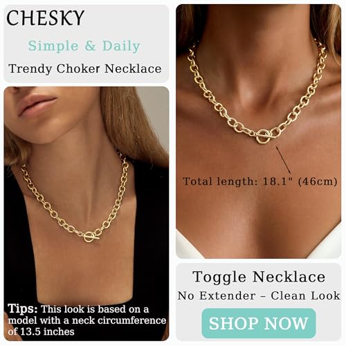 CHESKY 14K Gold Plated Chunky Necklace for Women, Trendy Toggle Clasp | Statement Pendant Necklace, Layered Paperclip Chain, Toggle Clasp Design, Thick Gold Chain, Non Tarnish Everyday Jewelry - color: gold, style: paperclip