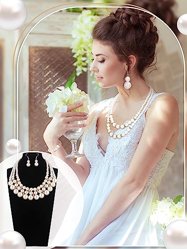 BBTO 8 Pcs Pearl Necklace and Earrings Set for Women Pearl Jewelry Set Faux Necklace Earrings Simulated Bracelets - style: Modern Style