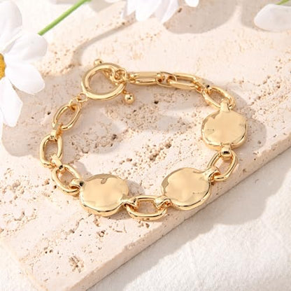 14K Gold & Silver Plated Lightweight Link Bracelet for Women | Stackable Bracelets ,14K Gold Plated Bracelets with CZ,Lightweight Trendy Chain Bracelet Jewelry Gift - style: round&gold chain