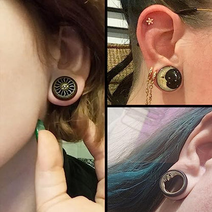 Qmcandy 2g-13/16 inch Sun Moon Natural Wood Wooden Acrylic Ear Tunnels Plugs Piercing Gauge Expander Set - color: 11/16"(18mm)