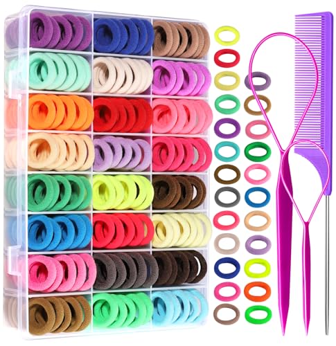 YGDZ 280 PCS Cotton 24 Colors Hair Ties Set with Organizer Box - Seamless Soft Mini Elastics Ponytail Holders and Hair Accessories for Toddlers, Girls, Kids - color: 24 Colors