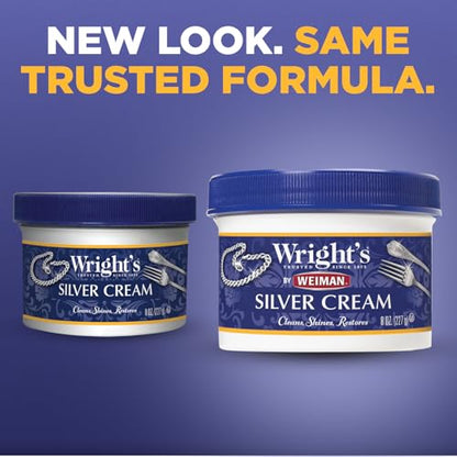 Wright's by Weiman Silver Cleaner and Polish Cream - Gently Clean and Remove Tarnish without Scratching, Ammonia-Free, 8 Ounce, 2 Pack with Polishing Cloth - style: (Pack of 2)
