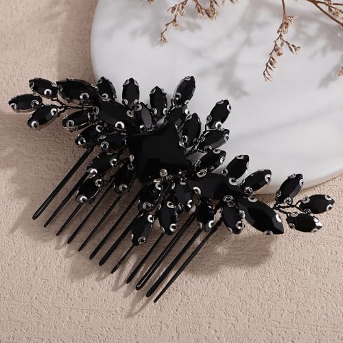 Square Rhinestone Hair Comb Silver Gold Rhinestone Wedding Headpiece Handmade Crystal Bridal Hair Comb Bridal Hairpiece for Brides Bridesmaid (silver black) - color: silver black