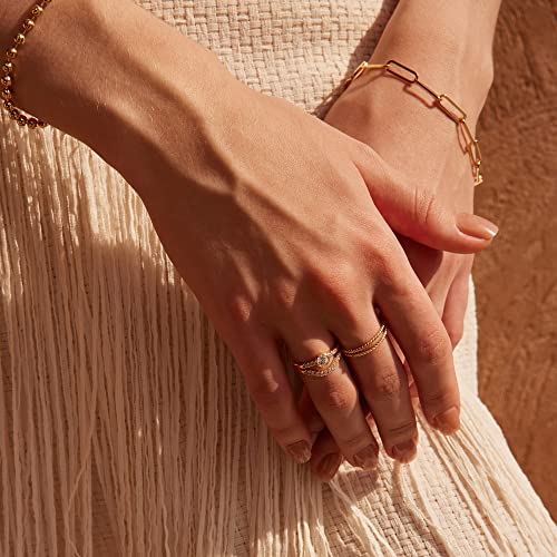 Valloey Rover 14K Gold Thin Beaded Full Bead Sterling Twisted Rope Black CZ Wedding Band Stacking Tiny Rings for Women - color: Circular