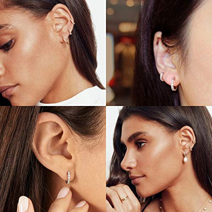 Silver Hoop Earrings for Women, 3 Pairs Small Sterling Silver Huggie Earrings | Tiny Cubic Zirconia Cartilage Cuff Earrings Hoop Piercing Jewellery for Men Teens (8mm/10mm/12mm) - color: 3 Pairs(8mm*2+10mm*1)-Silver