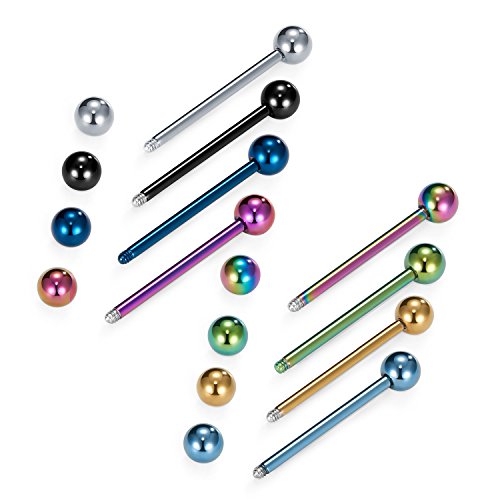 VCMART 12mm-18mm 14G Tongue Rings Nipple Straight Barbells Surgical Steel Body Piercing Jewelry - style: Style A -9pcs with 9 colors