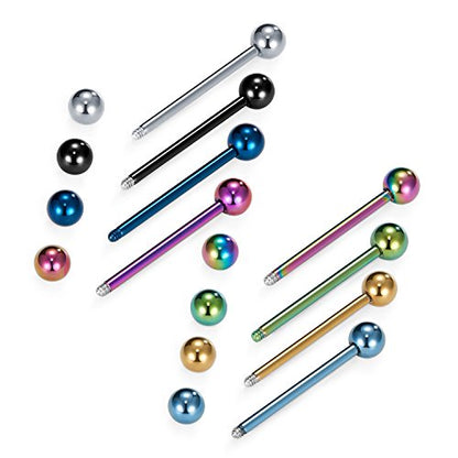 VCMART 12mm-18mm 14G Tongue Rings Nipple Straight Barbells Surgical Steel Body Piercing Jewelry - style: Style A -9pcs with 9 colors