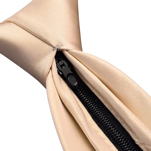 Branduce 3.15"（8cm） Mens Solid Satin Tie Pre-tied Adjustable Zipper Necktie for Business and Wedding - color: Champagne