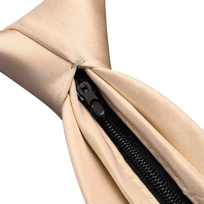 Branduce 3.15"（8cm） Mens Solid Satin Tie Pre-tied Adjustable Zipper Necktie for Business and Wedding - color: Champagne