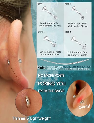 LOLIAS 14K Gold Plated Threadless Nose Studs, Nose Rings for Women 20G 18G | Hypoallergenic 316L Surgical Steel Labret Studs, Push In Flat Back Earrings, CZ Nose Nostril Tragus Helix Piercing Jewelry - color: Silver Tone, size: 18G-1.5/2./2.5/3mm CZ