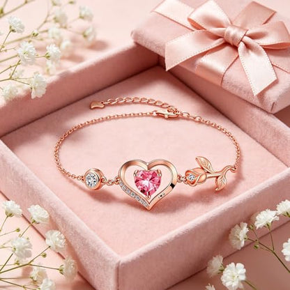 1CT Rose Heart Birthstone Bracelet for Women Love Gift - style: 10-Oct Pink Rose Gold