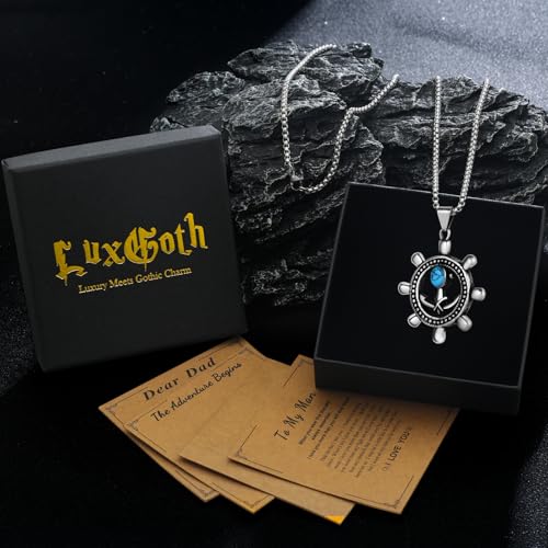 Stainless Steel Gothic Y2K Punk Rock Emo Biker Pendant Necklace | Cosplay Vintage Viking Alt Edgy Fashion Charm Necklace Jewelry for Men Women Active Daily Wear - style: Turquoise Ship Rudder Anchor