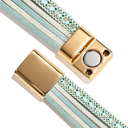 Wrapped Bracelets for Women,Leather Boho Bracelets for Women - color: Stone-Blue