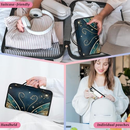 Boho Butterfly Hanging Roll Up Cosmetic Bag with 4 Removable Storage Bags Waterproof Foldable Toiletry Kit for Women - color: Multicolor 15