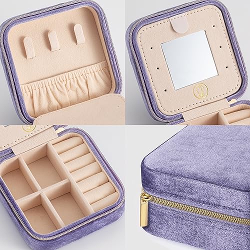 ZPROW Plush Velvet Travel Jewelry Case, Travel Jewelry Organizer, Jewelry Travel Case,Travel Jewelry Box,Small Jewelry Case,Jewelry Travel Box, Earring Organizer with Mirror - Periwinkle 4packs - color: Velvet 4 Pack - Periwinkle