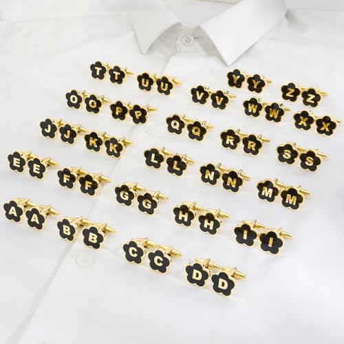 Initial Cufflinks for Mens,Personalized Black Glod Pated Letter Shirts CuffLinks,Stainless Steel Cuff Links, Business Wedding Gift A-Z - style: Letter M