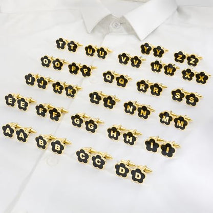 Initial Cufflinks for Mens,Personalized Black Glod Pated Letter Shirts CuffLinks,Stainless Steel Cuff Links, Business Wedding Gift A-Z - style: Letter M