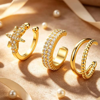 Ear Cuff Gold Earrings for Women Non Piercing Fashion Dainty Ear Cuff Set | Ear Cuff Earrings for Women Non Piercing 14K Gold Plated Ear Cuffs for Non Pierced Ears Hypoallergenic Cute Dainty Clip on Ea