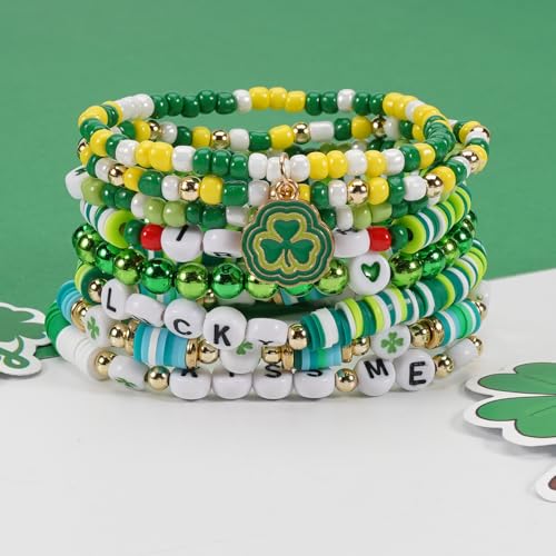 Twinfree Bohemia Beaded Bracelet for Women, Polymer Clay Stretch Bracelets - color: color 60