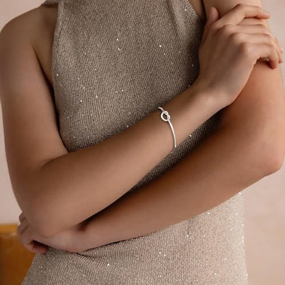 Gelbesty Infinity Love Knot Dainty Gold Bangle Bracelets for Women, 14K Gold Plated Adjustable 925 Silver Bracelet, Trendy Jewelry Gifts for Valentine's Day - color: Silver_Heart