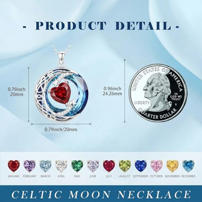 Birthstone Necklace for Women Crystal Moon and Star Pendant White Gold Celtic Moon Jewelry Birthday Graduation Gifts for Wife Her - style: Moon-1