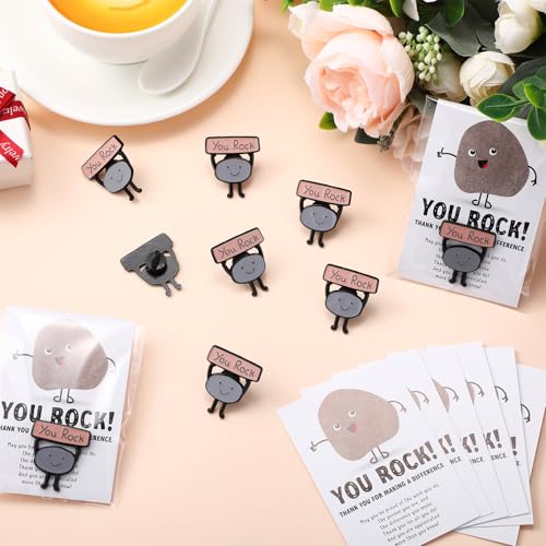 Zeyune You Rock Enamel Pins Employee Appreciation Gifts Bulk You Rock Gifts for Coworkers Office Staff Work Team Teacher Funny Employee of The Month Lapel Pin Thank Cards Bags - style: Classic