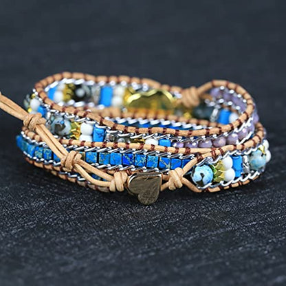 Women Wrap Bracelet Boho Natural Jasper Crystal Stone Beads Strand Bracelets - color: Style 11-Purple