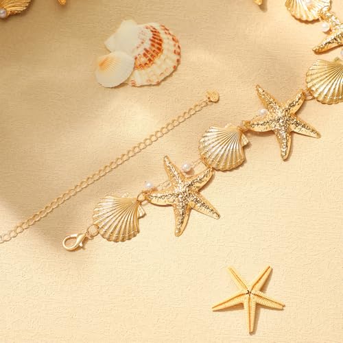 14K Gold Plated Waist Chain for Women Layered Waist Beads Belly Chain Belt, Waterproof Summer Beach Body Jewelry for Bikini, Festival Vacation Accessories for Women - style: Big Shell Star
