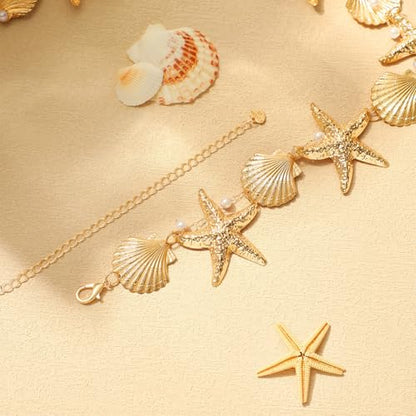 14K Gold Plated Waist Chain for Women Layered Waist Beads Belly Chain Belt, Waterproof Summer Beach Body Jewelry for Bikini, Festival Vacation Accessories for Women - style: Big Shell Star