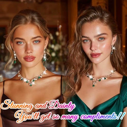 Gold Rhinestone Jewelry Set Bridal Wedding Necklace Earrings Sets Prom Formal Costume Jewelry for Women and Brides - color: Green