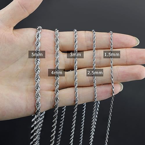 24K Gold Plated Rope Chain Stainless Steel Twist Chain Necklace Men Women - color: Stainless Steel, size: 26 Inches