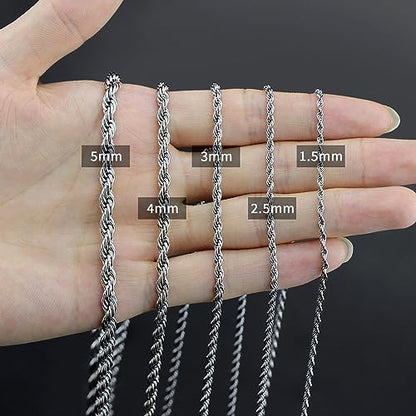 24K Gold Plated Rope Chain Stainless Steel Twist Chain Necklace Men Women - color: Stainless Steel, size: 26 Inches