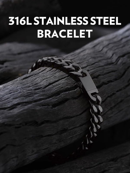 Bandmax Mens Hip Hop Cuban Link Bracelets 5/7/9/12MM Stainless Steel Miami Curb Chain Bracelet Silver/Gold Plated/Black Wristlet Chains for Men 7"-9" - color: 08 9MM-Black