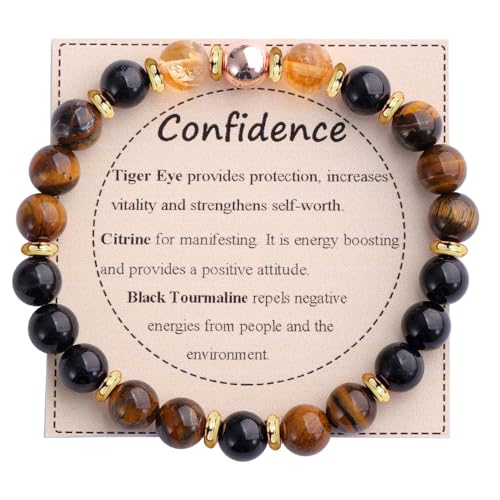 KSQS Healing Stone Bead Bracelet for Women, Natural Gemstones Balance Protection Bracelet, Spiritual Crystal Beads Bracelet Anxiety Relief with Meaning Card - color: Confidence