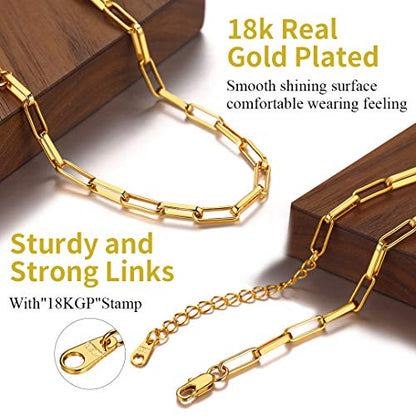 ChainsHouse Stainless Steel Herringbone Flat Chain Bracelets for Women,18K Gold/Rose Gold/Black Metal Paperclip/Snake/Cuban/Figaro Sterling Silver Link Charm Bracelet, 16+5cm Adjustable, With Gift Box - color: a. paperclip-gold(hot!!!)