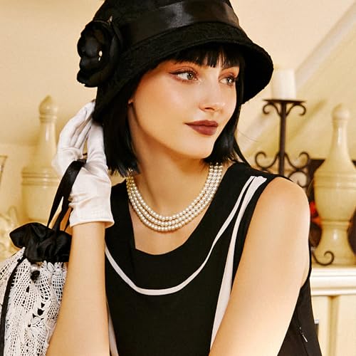 BABEYOND Round Imitation Pearl Choker Necklace Multi Strands Choker 20s Flapper Necklace Accessories for Gatsby Themed Party - style: 3-layer