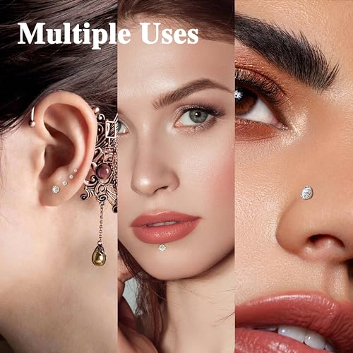 18G/16G Labret Jewelry Surgical Steel Internal Thread | CZ Stud, Lip Nose Piercing Studs, Flat Back, Medusa Monroe Lip Cartilage Earring, 2/2.5/3/4mm CZ - color: 18G,5mm-bar,2/2.5/3/4mm-CZ,Gold