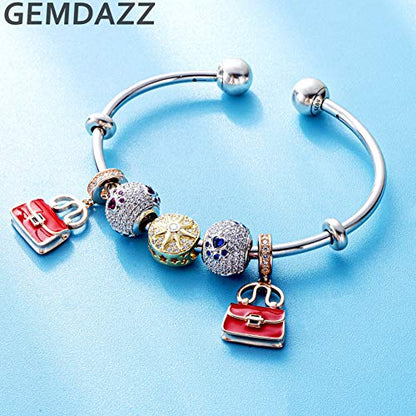 GEMDAZZ 925 Sterling Silver Valentines Day Charms Heart Charms, I Love You to The Moon and Back Pendant, Cupid Arrow and 4 Leaf Clover Beads fit European Bracelets, Gift for Lover/Wife/Girls - color: Golden Meteorite Star Charms