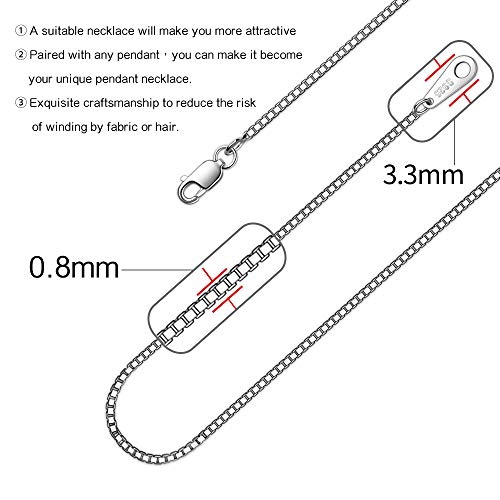 925 Sterling Silver Chain Necklace for Women 0.8mm Box Chain, Italian Necklace Chain, Super Strong & Thin & Long16/18/20/22/24 Inches - color: White Gold, size: 22 Inch