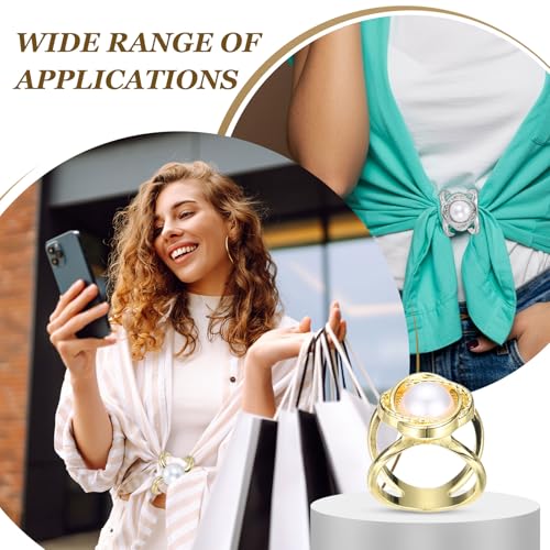 PATIKIL Scarf Rings for Women, Pearl Flower Scarf Ring Buckle and Slides for Women Metal T-shirt Ties Clip for Dress Coat - color: Gold