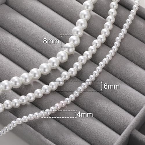 MJartoria Pearl Necklace for Men | Women, 16''-24'' Pearl Necklaces, 4mm/6mm/8mm White Faux Pearl Choker Necklace Trendy Jewelry Gifts for Women Men - size: 24 inches, style: 4mm