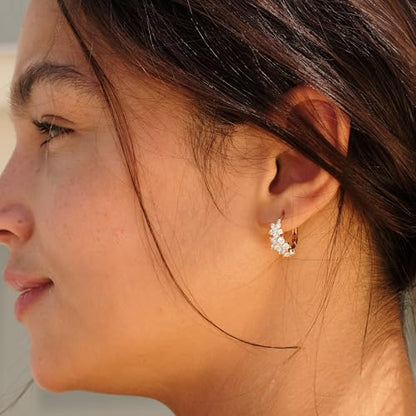 Cubic Zirconia Huggie Earrings 14k Gold Plated Tiny Earrings Small Huggie Hoop Earrings Simple Lightweight Hoops Gift for Women - color: 3flowers