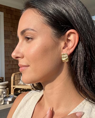 Gold Earrings for Women Trendy Chunky Statement Stud Earrings | Hypoallergenic Earrings,Gold Stud Earrings,Earrings for Sensitive Ears Women,Statement Earrings,Jewelry Gifts - color: Aimran & Gold