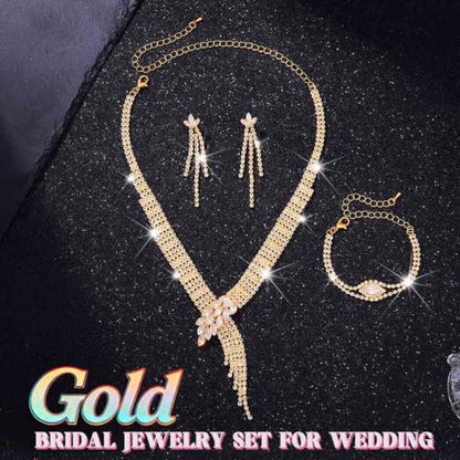 Sixexey Rhinestone Bridal Jewelry Set Prom Necklace Earrings Sparkly Wedding Jewelry Accessories for Women - color: Gold