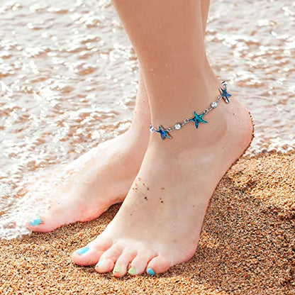Beach Anklet Bracelet for Women Silver Plated Adjustable Abalone Shell Sea Turtle Dolphin Starfish Sand Dollar Ocean Ankle Bracelet for Women Summer Beach Jewelry - color: Starfish