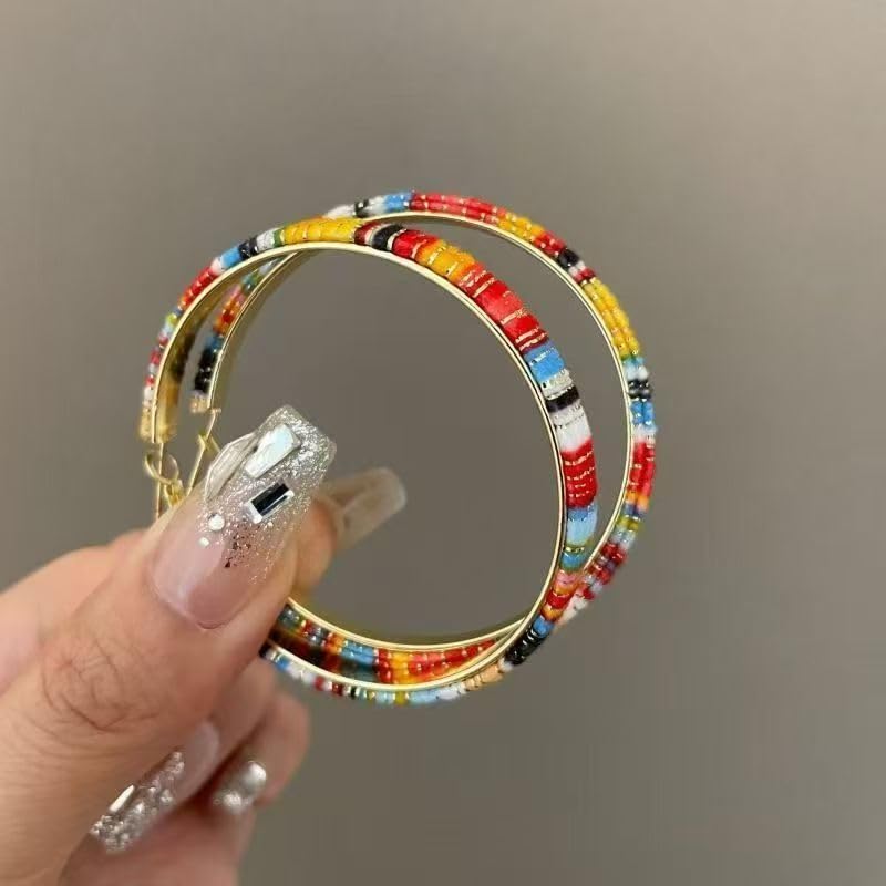 Hoop Earrings for Women Leather Hoop Earrings-Medium/Large Hoops-Lightweight hoop - color: Rainbow