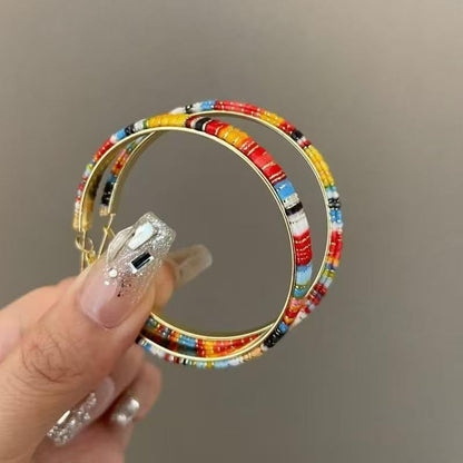 Hoop Earrings for Women Leather Hoop Earrings-Medium/Large Hoops-Lightweight hoop - color: Rainbow
