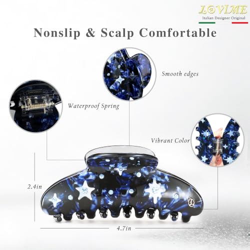 Luxury Italian Designed Large Claw Clip for Thin Hair & Thick Half Ups, 4.3 Inch Cute Acetate French Hair Clips for Women, Non-Slip Secure Updos & Chic Daily Styles, Deep-sea Blue - color: Deep-sea Blue
