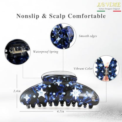 Luxury Italian Designed Large Claw Clip for Thin Hair & Thick Half Ups, 4.3 Inch Cute Acetate French Hair Clips for Women, Non-Slip Secure Updos & Chic Daily Styles, Deep-sea Blue - color: Deep-sea Blue